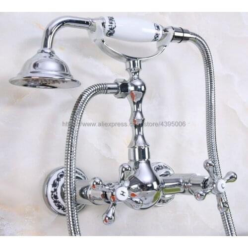 Contemporary Chrome Bathroom Shower Faucet Bath Faucet Mixer Tap With Hand Shower Head Shower Faucet Set Wall Mounted Bna193