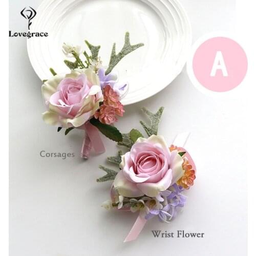 Wedding Accessories Boutonnieres Corsages Bracelets Bridesmaid Pink Silk Roses Groomsmen Buttonhole Marriage Cuff Wrist Corsages