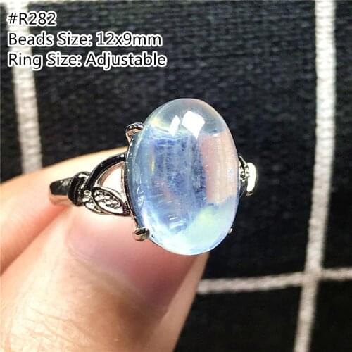Top Natural Blue Aquamarine Ring Jewelry For Woman Lady Man Clear Ocean Crystal Oval Beads Silver Stone Adjustable Ring AAAAA