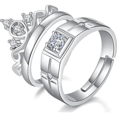 Trendy Crown Shiny CZ Zircon 925 Sterling Silver Lovers`couple Rings Jewelry For Women Man Finger Ring Wholesale No Fade Cheap