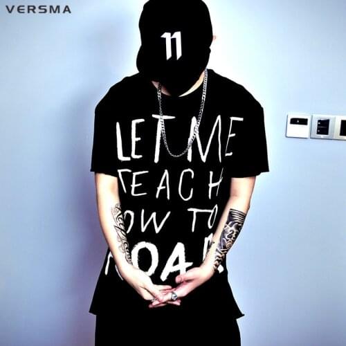 VERSMA Hip Hop Streetwear Graffiti Letter Print T-shirt Men Short Sleeve 100% Cotton Side Split T Shirt Men Women Dropshipping