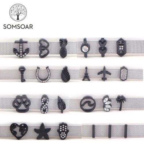 Somsoar Jewelry Black 10mm DIY Slide Charms can choose your Like fit for 10mm wide Mesh Bracelet Wholesale