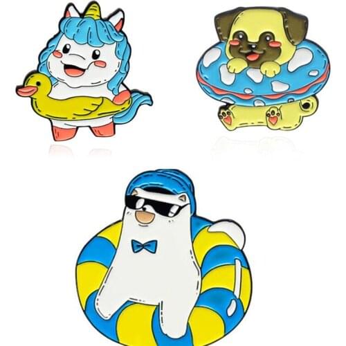 Cartoons Animal And Lifebuoy Lapel Pins Womens Enamel Badges Brooches For Backpack Fashion Anime Brooch Hijab Pins For Clothes