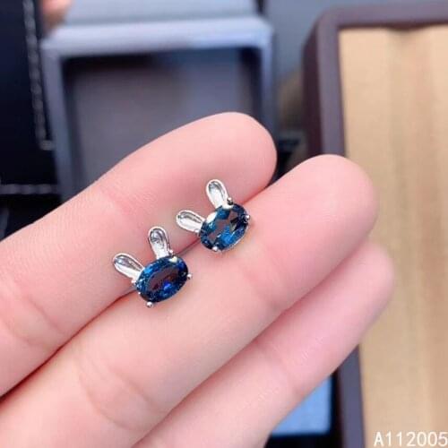 KJJEAXCMY Fine Jewelry 925 sterling silver inlaid natural blue topaz female earrings Ear studs vintage support detection