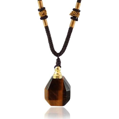 1PC Natural Tiger Eye Perfume Bottle Pendant Crystal Healing Stone Pendants Essential Oil Diffuser Bottle Pendant Gift