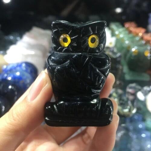 2" Natural Stone Black Obsidian Owl Figurine Crystal Healing Reiki Home Decor for gift