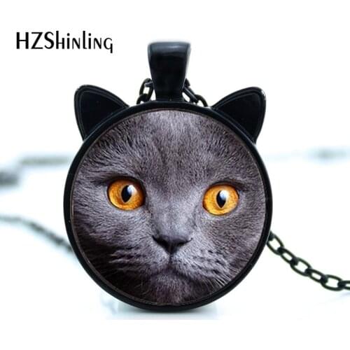 CN-002 2017 New Cat Face Necklace Cat Ear Pendant Cat Face Jewelry Girls Glass Cabochon Necklace HZ2