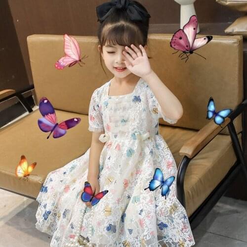 2021 Summer Girls Dress New Fashion Short Sleeve Embroidery Children Dress Sweet Party Mesh Princess Dress Kids Vestidos Q105