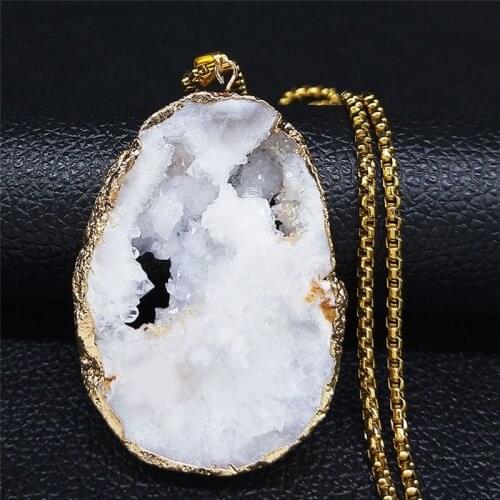 2021 Fashion White Crystal Stainless Steel Necklaces for Women Gold Color Long Pendant Necklace Jewelry bijoux femme N5006S04