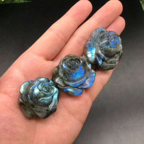 3pcs Natural blue labraborite quartz crystal hand carved of rose cure