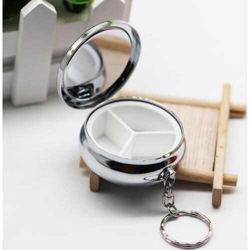 5pcs Portable Metal Pill Box 3 Hole With Keychain Drug Holder Medicine Tablet Capsule Box Container Storage Travel Round