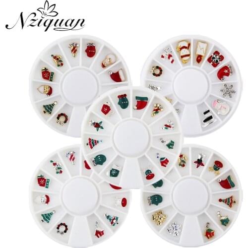 5 Kind Colorful Winter Christmas Tree Hat Snowman Ice Nail 3D Waterproof Nail Art Metal DIY Manicure Wraps Nail Art Accessory