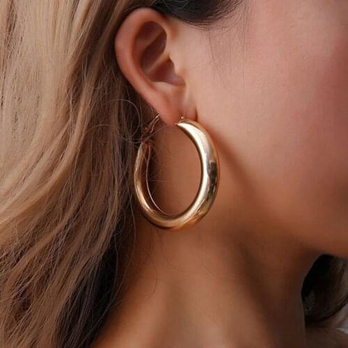 50 MM Big Gold Hoops Earrings Minimalist Thick Tube Round Circle Trendy Hiphop Rock Rings Earrings Women Zinc Alloy Earring