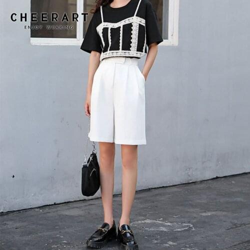 CHEERART White Summer Shorts Women Loose High Waist Shorts Casual Ladies Korean Shorts 2020 Clothes