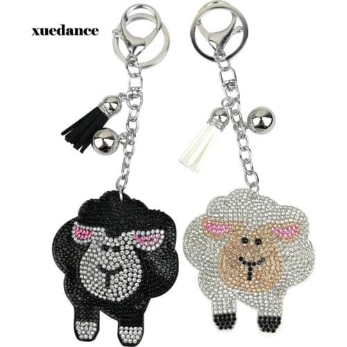 Crystal Rhinestone Leather Keychain Leather Tassel Sheep Pendant Souvenir Gift Couple Key Chain Key Ring Hang Bag Charms Pendant