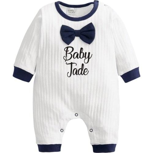 Customized Name Baby Onesie Bow Tie Baby Bodysuit Cotton Long Sleeve Baby Romper Personalized Baby Shower Newborn Gift Romper