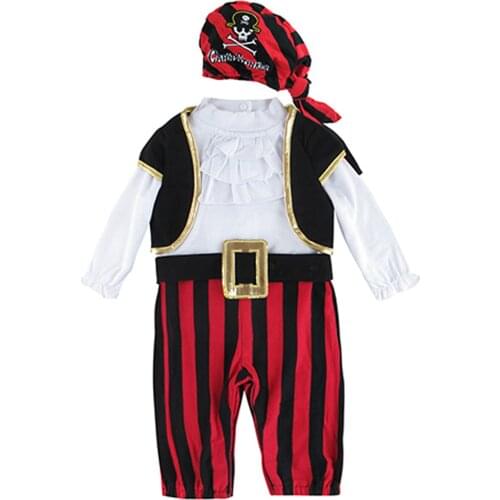 Baby Pirate Costume Romper Buccaneers Outfits Captain Stinker Cosplay Clothes Set Infant Party Costume 4pcs Set