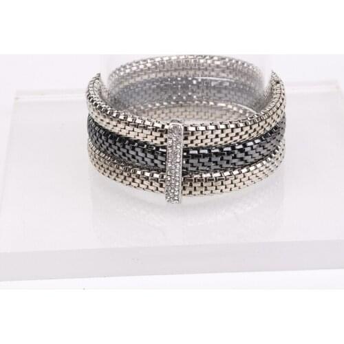 European And American New Multi-Layer Metal Bracelet Fashion Temperament Inlaid Rhinestone Elastic Bracelet