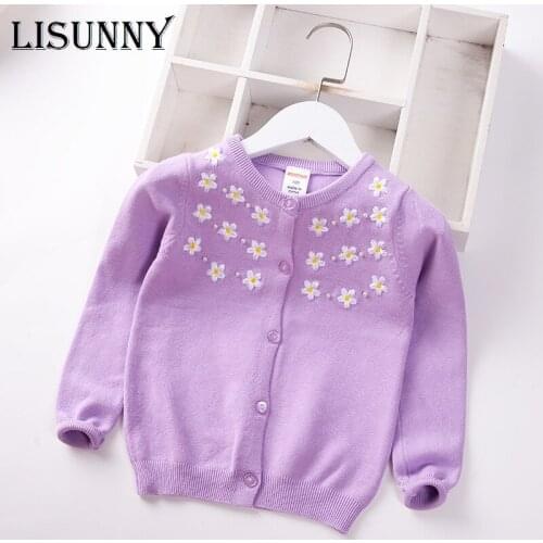 Girls Cardigan Sweater 2021 Spring Autumn New Kids Sweater Embroidery Floral Children Jacket Baby Clothes Lolita Style 2-7y