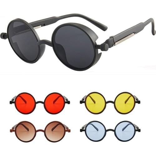 Classic Retro Steampunk Style Round Sunglasses Men Women Brand Designer Retro Round Metal Frame Colorful Lens Spring Glasses
