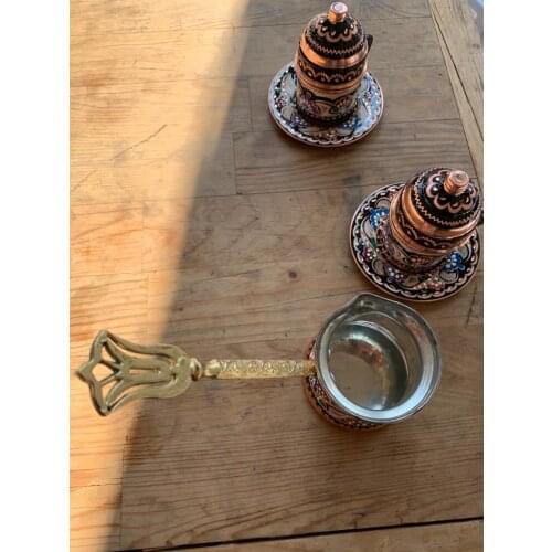 Turkish Pattern Copper Casting Coffee Pot Coffee Maker Handmade 4 Person Capacity Decorative Gift Accessory Ottoman