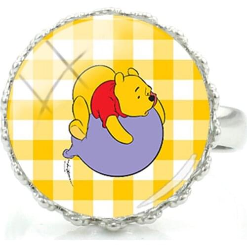 Disney Winnie The Pooh Ring Cute And Interesting Art Photo Glass Creative Design Adjustable Ring Jewelry Ring Gift