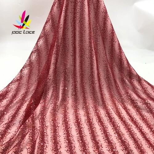 Red Beads Embroided Lace Fabric Bridal Sequence Embroidery Elegant French African Nigerian Latest Design Style High End