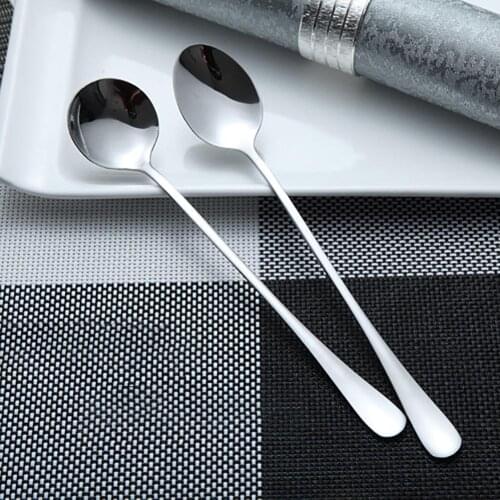 Long Handle Stainless Steel Ice Cream Dessert Soup Coffee Mixing Spoon Flatware Teaspoon Cocktail Barware Drinking Tool