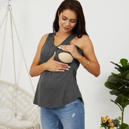 #48 Fashion Tank Top Nursing Women O-neck Solid Color Maternity T-shirt Breastfeeding Clothes Summer Top Allaitement Vêtement