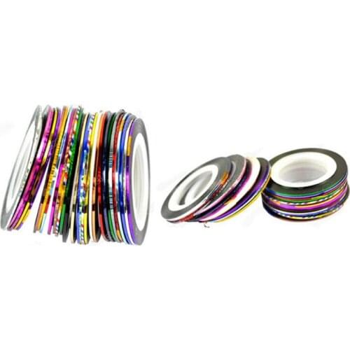 Free Shipping 30 Pcs Mixed Colors Nail Art Decoration Sticker Rolls Striping Tape Line wholesale