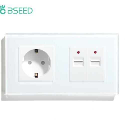 BSEED Double USB Charger With EU Standard Socket Wall Socket White Black Gloden Crystal Glass Panel 100V-240V