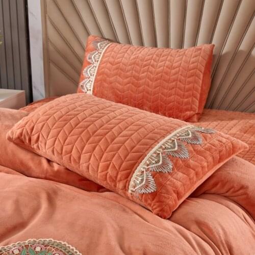 2pcs Lace Velvet Pillow Cases for Bed Luxury Sleeping Rectangle Pillow Cover Soft Quilted Winter Warm 48*74cm Home Decor