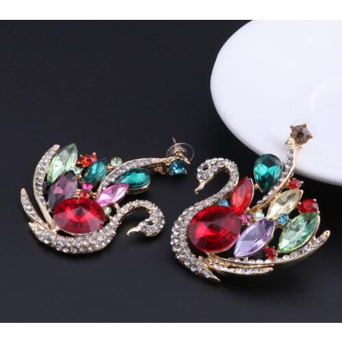 New Design Crystal Swan Earring Gold Color Cubic Zirconia Stone Stud Earrings for Women Fashion Jewelry