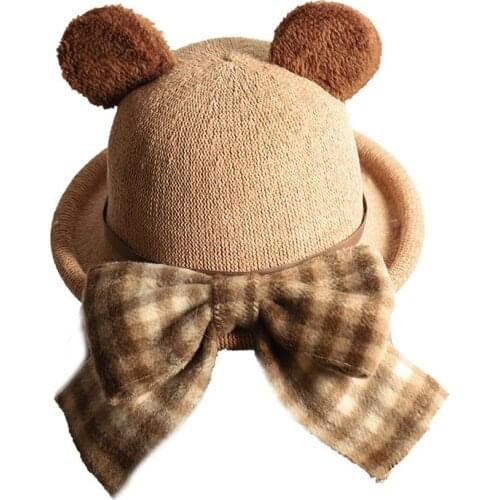 Summer Bear bow sunscreen Bucket Hat simple fisherman hat women Girl fashion basin hat sun hat wholesale