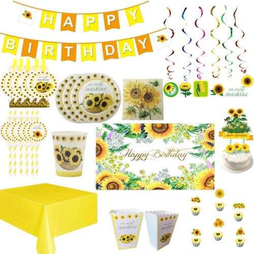 Sunflowers Theme Party Decoration Sun flower Tableware Paper Cup Plate Tablecloth Straw Baby Shower Kids Birthday Party Supplies