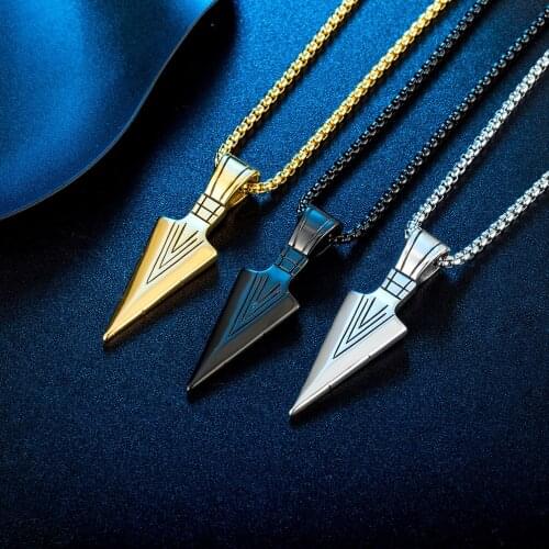 Drop Shipping Hot Sale Geometric Arrow Spearhead Titanium Steel Pendant For Men Boy Hip Hop Rock Box Chain Matching Boho Jewelry