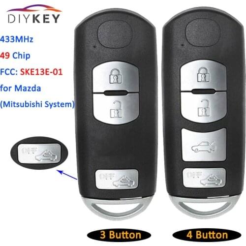 DIYKEY SKE13E-01 Smart Remote Car Key Fob 3 4 Button 433MHz with 49 Chip for Mazda (Mitsubishi System) 6 3 MX-5 CX-3 CX-5 CX-7