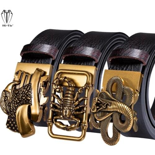 Coffee Genuine Cowskin Leather Belts For Men Gold Black Automatic Buckles Ratchet Mens Waistband for Dress Jeans Adjustable Gift