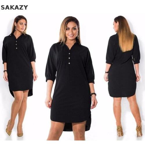 Sakazy 2021 Casual Loose Fat Mm Woman Dress Summer Solid Sexy Split Irregular Shirt Dresses Women Clothing 6xl Dress