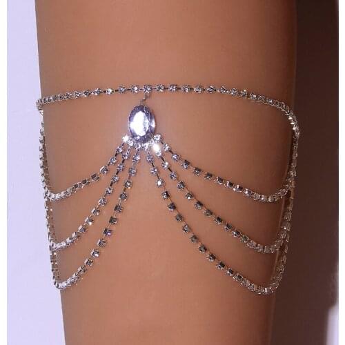 Sexy Multi Layers Body Chain for Women Shiny Rhinestone Crystal Leg Thigh Chain Beach Party Harness Body Jewelry Accessory