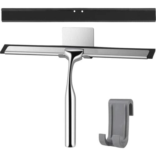 Shower Squeegee,Window Squeegee Shower Cleaner With Self Adhesive Hook,Replaceable Wiper Blades For Bathroom Mirror