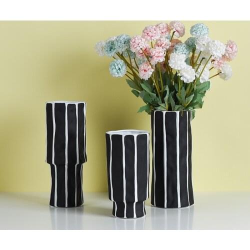 Modern Black and White Flower Vases Hand Painted Ceramic Vase Filler Decorative Pot Table Ornament Nordic Home Living Room Decor