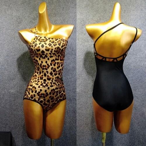 Latin Dance Tops Adults Leopard Sleeveless Leotard Sexy Backless Dancing Tops Women Rumba Cha Cha Samba Practice Wear DN3390