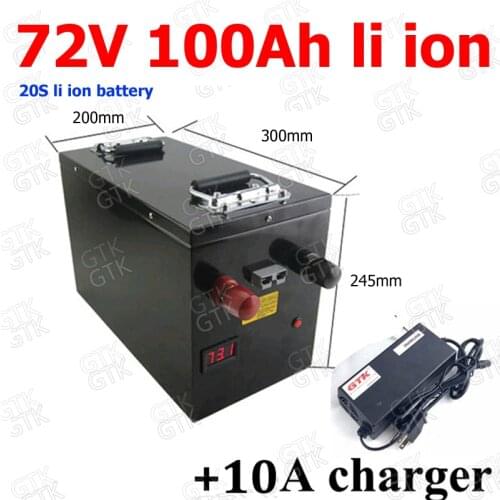 GTK waterproof 72v 100Ah lithium ion battery li-ion 100A BMS for 7000w bike tricycle Forklift Motocycle AGV Vehicle +10A charger