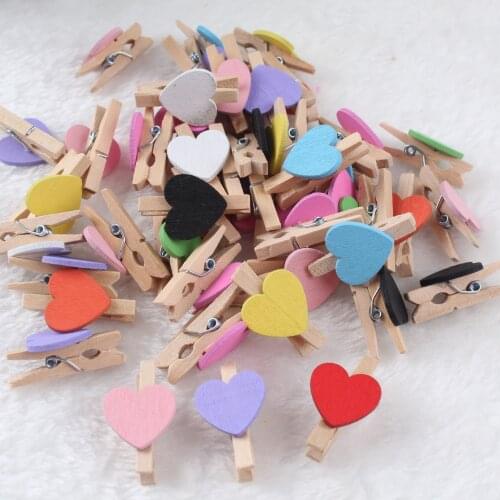 50pcs Color Cartoon Love Wooden Clip Wooden Hemp Rope Clip Wooden Cute Bedroom Photo Wall Hemp Rope Small Clip Creativity