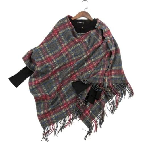 Woolen Shawl Female Woolenplaid Cloak Autumn Winter Warm Scarf Tassel Production