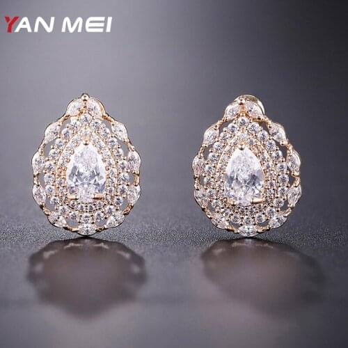 YANMEI Cublic Zircon Oval Stud Earrings For Ladies Hollow Mirco Cute Earring Jewelry Accessories YME8077