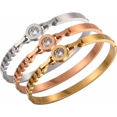 Crystal Vintage Couple Bracelets & Bangles Fashion Antique Woman Bangles Cuff Bracelets Stainless Steel Women Bangle Jewelry