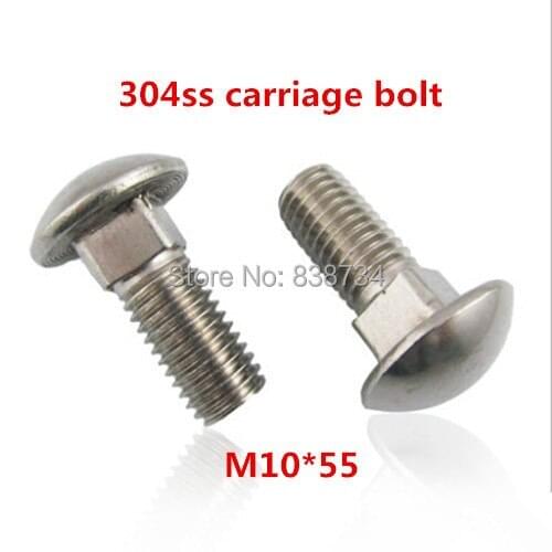 10pcs a2 70 304 stainless steel m10*55 cup head square neck bolt