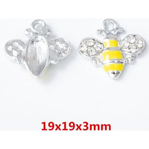 10pcs bee Rhinestones Imitation white zinc alloy metal pendant charms for diy jewelry making 6731